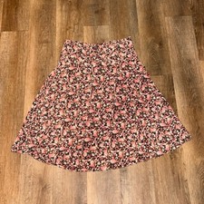 Honey & Lace Floral A-Line Skirt Pink Rose Botanical Print XL Made in USA
