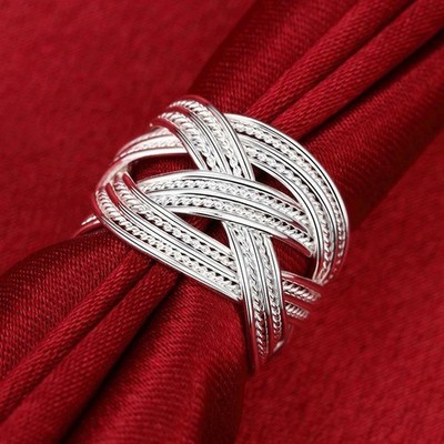 eleganter Ring 925 Sterling Silber plattiert größenverstellbar geflochten edel