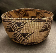 Vintage Native American Pit River Tribe California Hand Twined Round Basket READ
