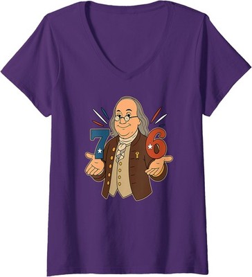 Funny 1776 Benjamin Ben Franklin Meme Six Seven Ladies' V-Neck Tshirt