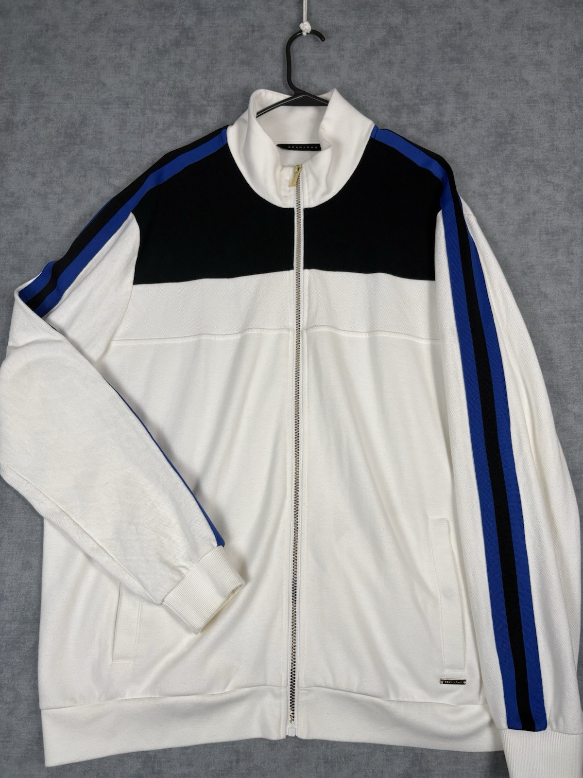 Sean John Track Jacket Mens 2XL White Blue Full Zip Y2K Hip Hop Streetwear