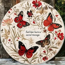 1pc 2D 2D Flat,1pc Modern Aluminum Round Wall Decor Plate with,Flower and Inspir