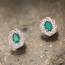 Natural Green Emerald Stud Earrings 14k White Gold 3.50 Ct