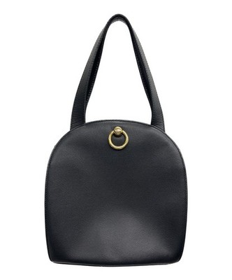 CELINE Gancini Half Moon Shoulder Bag Black Caviar Leather Japan F/S USED