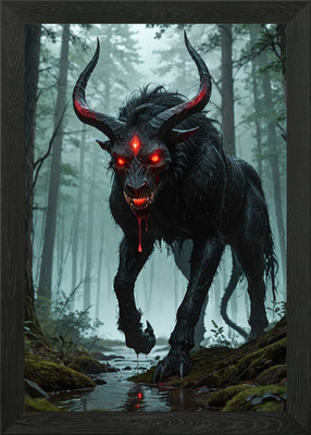 Gerahmtes Wandbild Poster Leinwanddruck Bild Dämonisches Wesen im Nebelwald