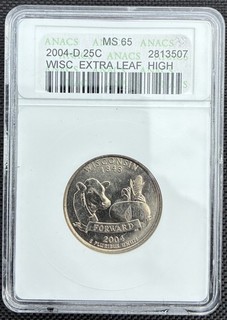 2004 D Wisconsin State Extra High Leaf Quarter 25C ANACS MS65 ERROR!