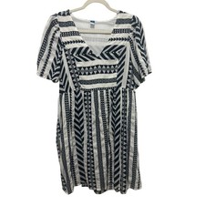 Old Navy Babydoll Black White Geometric Lined V-Neck Mini w/Pockets Dress M