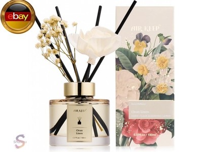 Raumduft Clean Linen, Rose Reed Diffuser Set 150ml, Raumduft mit Stäbchen,