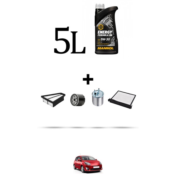 Hoffcar Wartungsset 4 Filter Und 5L ÖL FüR Renault Twingo II 1.5 DCI 55KW-image