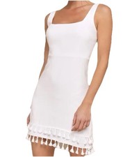 Lulus Women's White Linen Blend Tassel Hem Sleeveless Mini Dress Size Small Sexy