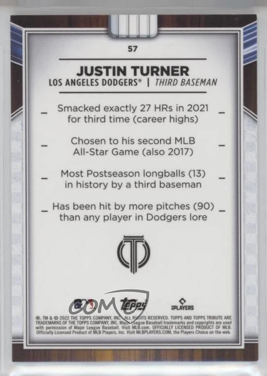 2022 Topps Tribute Orange /25 Justin Turner #57 - Image 2 of 2