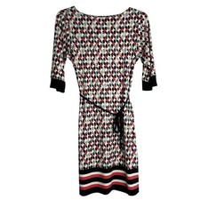 Liz Claiborne Dress Womens Medium Geometric Stretch Drawstring Sheath Casual
