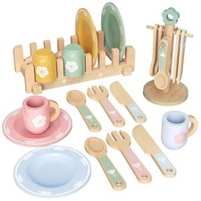 20 PCS Kitchen Playset with Wooden Toy Plates and Dishes, Montessori Kitchen ...