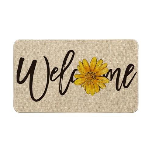 Sunflower Welcome Spring Doormat, Home Summer Decor Low-Profile Switch Rug