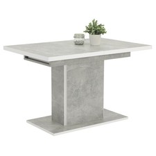 Säulentisch - Betonoptik-weiß - ausziehbar bis 160 cm Esszimmertisch Küchentisch