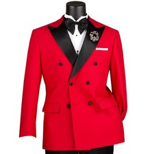 BIG  TALL Men's Red Double-Breasted Modern Fit Tuxedo w/ Flex Waist NWT