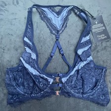 Thistle and Spire Bra Womens 34C Denim Racerback Lace Strappy Sheer Revolve