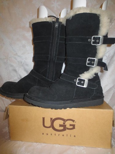 UGG AUSTRALIA Maddi Women's Black Suede Sheepskin Boots Sz 5 1001520 EUC $199
