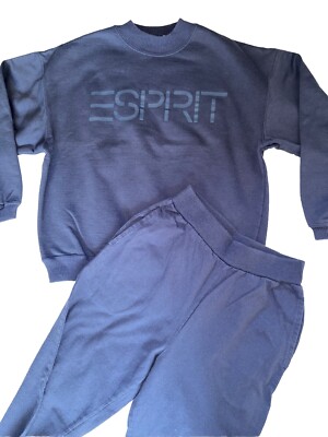 Vtg! ESPRIT Girls Outfit Sweatshirt & Pants Sz L (13-14) Navy Spellout 2 Pc 80s