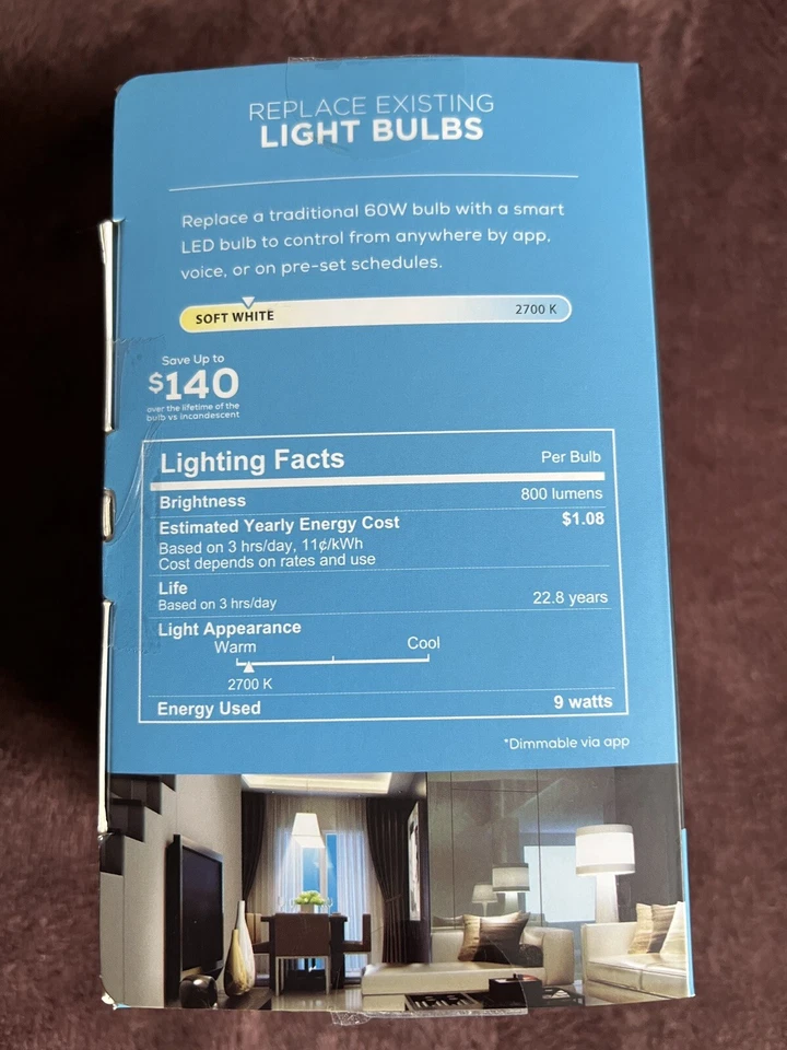 MERKURY Innovations Smart Wi-fi Led Bulb Dimmable White 60w 800 Lumens 6 Packs - Image 3 of 4