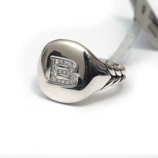 DAVID YURMAN New Pave Initial Letter B Pinky Ring in Diamond & Silver Size 5