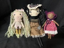 Handmade Beautiful Unique Fabric Yarn Boho Dolls Lot of 3