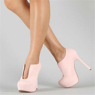 Elegant Women Pumps Round Toe High Heels Pumps Flock Pink Shoes
