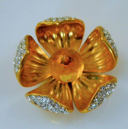 Joan Rivers Crystal Flower Pin yellow gold finish - Picture 1 of 1