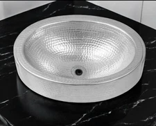 Monarch Abode 19104 Silver Hammered Aluminum Bathroom Sink  Oval 17 inches,