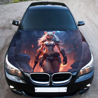 Sexy Anime Fox Girl Car Hood Wrap Decal Vinyl Sticker Graphic For Car and Truck