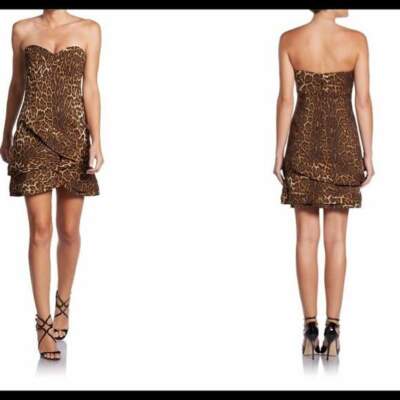 BCBG MAXAZRIA Dorin Leopard Strapless Cocktail Dress Size 0 $500