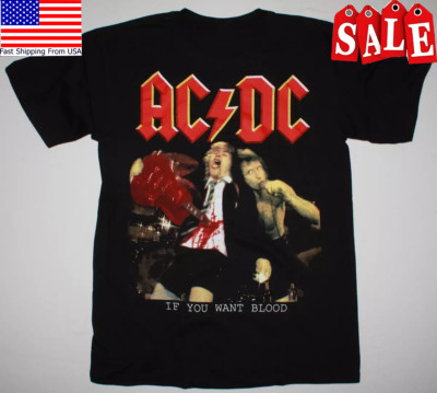 AC DC IF YOU WANT BLOOD T-Shirt Short Sleeve Cotton Black Men S to 5XL