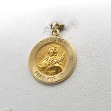 14k Gold Saint St Lucy Medal Charm Pendant New Engravable