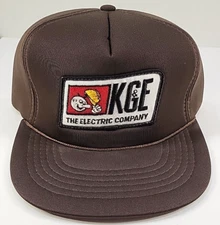 Vintage Yupoong Trucker Rope Cord Hat Snapback, KG&E "Reddy Kilowatt" Brown