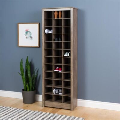 Prepac Gray Tall Storage Cabinet, Shoe Cabinet, Entryway Furniture with 36 Shoe