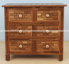 Ręcznie robiona drewniana cegła tekowa designerska skrzynia 6 szuflad 