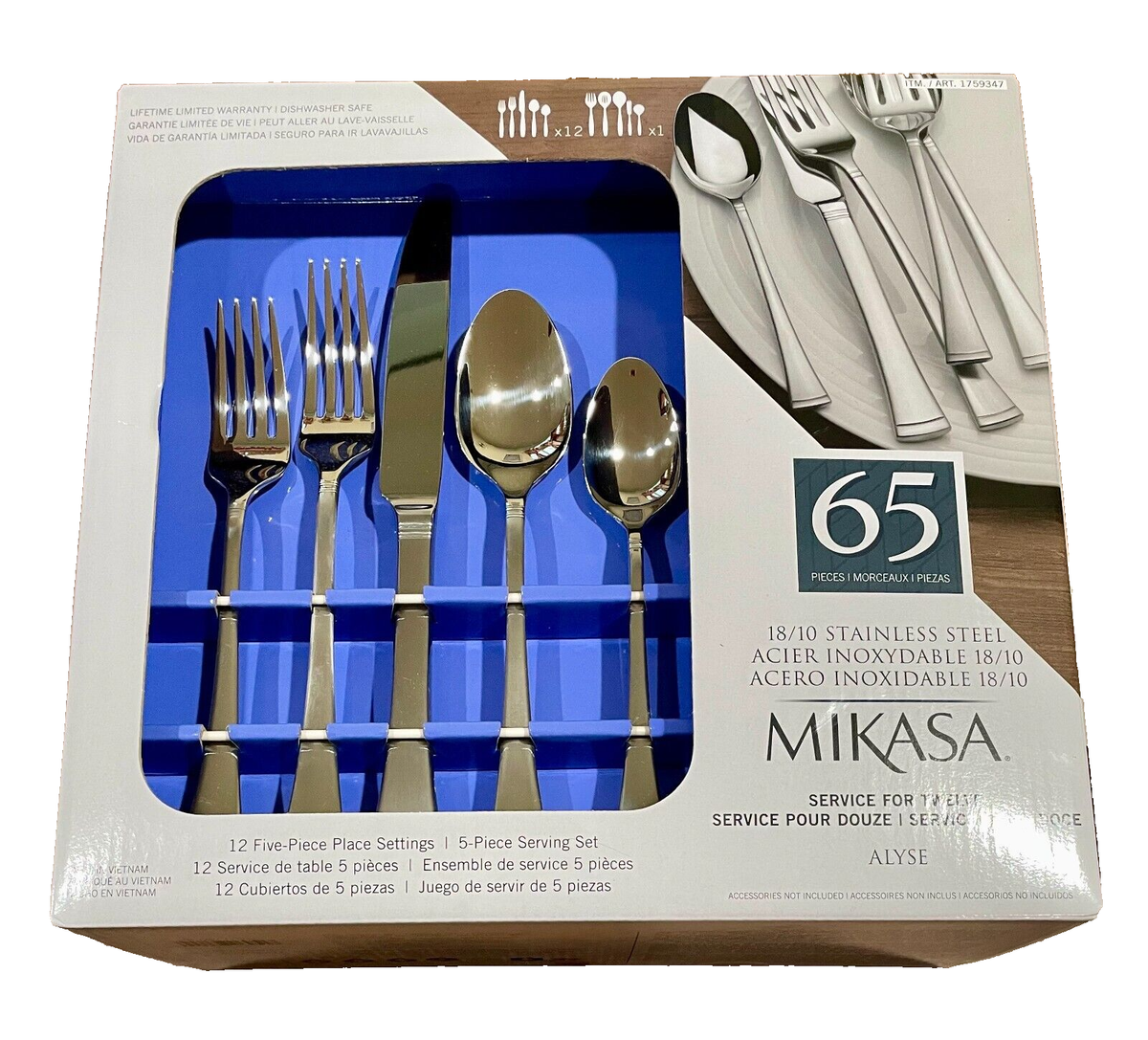 Mikasa, Alyse Flatware Service for 12, 65 Piece Set, 18/10