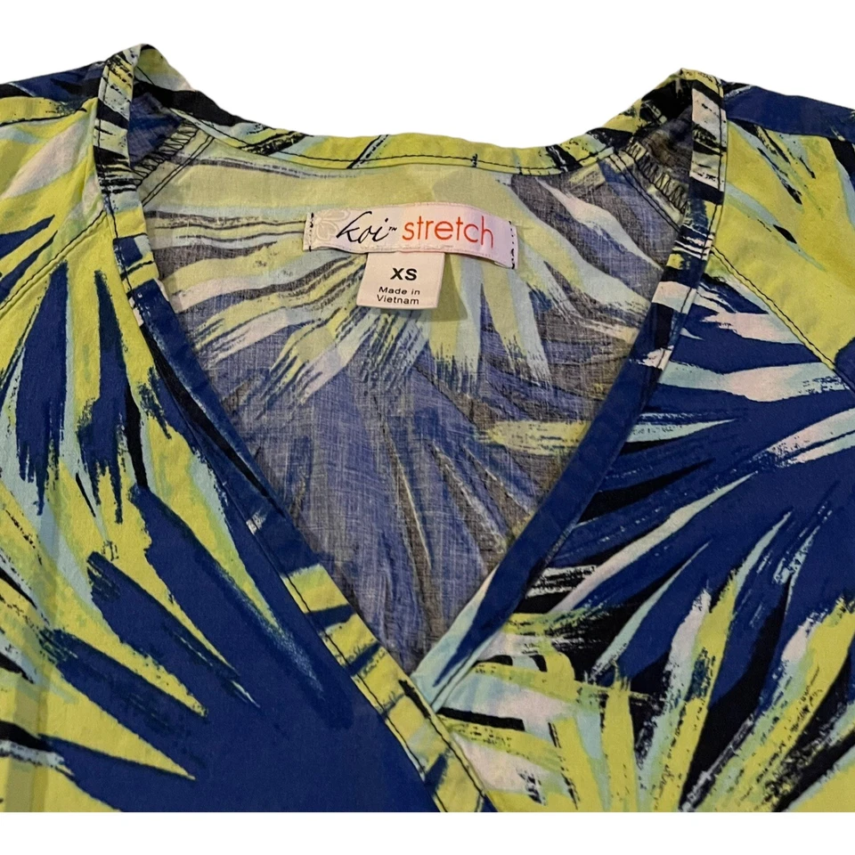 Тропическая пальма кои эластичной женщин скраб Топ тропический принт XS V шеи лето - Изображение 3 из 4