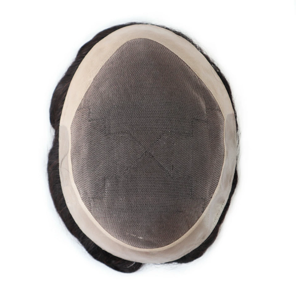 Sistema de substituição de cabelo humano masculino peça de cabelo fina mono pele poli toupee  - Imagem 2 de 4