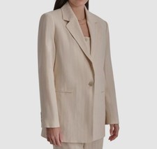 DKNY Women's Beige Pinstripe Button-Front Long-Sleeve Blazer Jacket Size 10