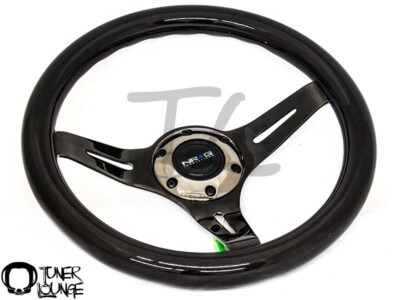 NRG STEERING WHEEL 310MM CLASSIC BLACK WOOD GRAIN W/ BLACK SPOKE ST-310BK-BK