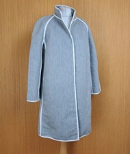 Club Monaco Overcoat Amelie Grey White Piping Womens Medium Knee Length