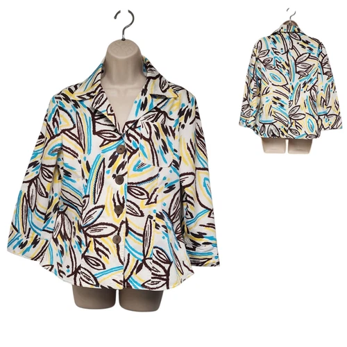 VETEMENTS Giacca Blazer A La Carte Elasticizzata Multi Aqua Floreale Cotone Manica 3 4 Taglia Media