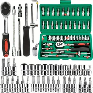 46Pcs Outils de la famille 1/4 Ensemble de trousses d'outils mécaniques A2 pour la réparation automatique Hous avec chaussette