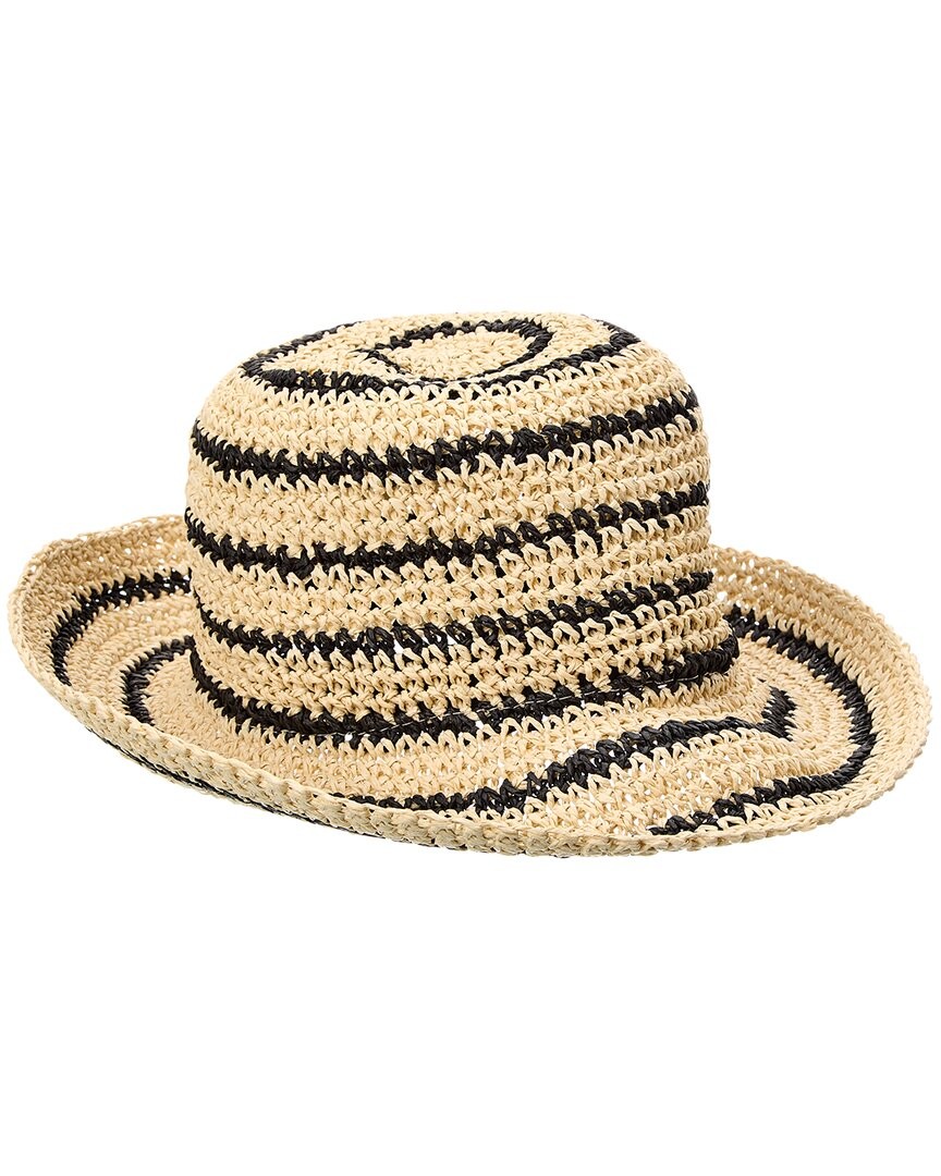 Bruno Magli Striped Crochet Straw Bucket Hat Womens Brown Os 7790₽