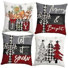 16x16 Inch Christmas Throw Pillow Covers Merry 16" x 16" Pack of 4 Red