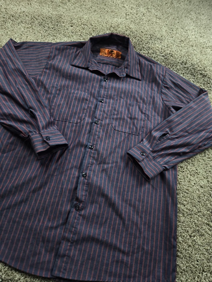 Vintage Red Kap Work Shirt Mens Large Red Blue Stripe Workwear Uniform Button Up - Image 2 of 4