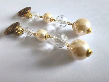 Ohrclips Vintage  Ohrhänger Beweglich Perlen- Faux Kugel Gold Ton Edel Chic Lang