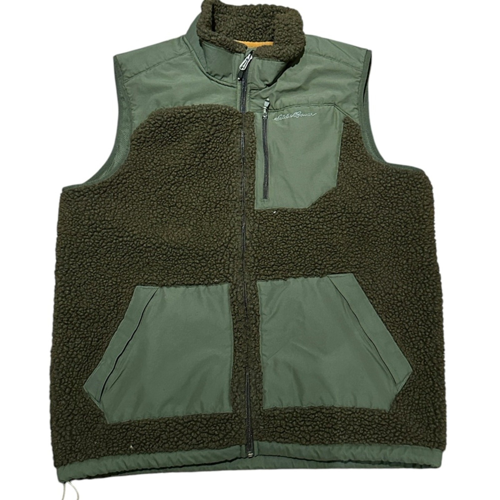 Eddie Bauer Men's Large Green Fleece Vest for Outdoor Comfort