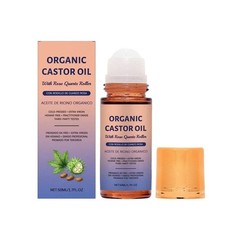 1X 50ml Organic Golden Castor Oil Roll-On with Rose Quartz for Skin,Hair Wrinkle